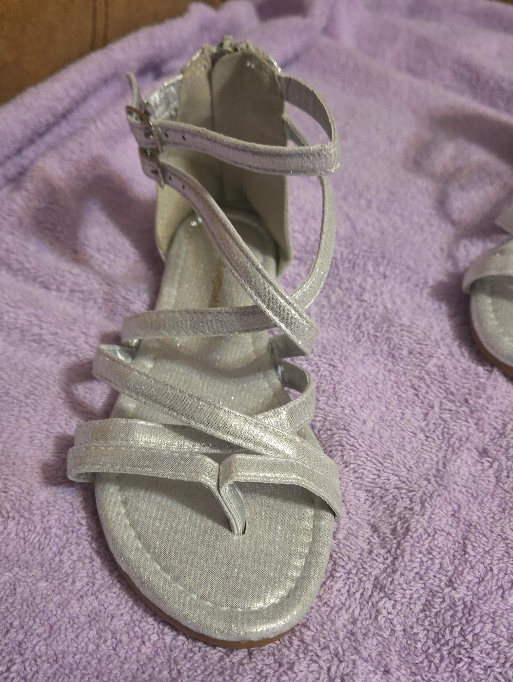 Girls Silver Strappy Sandals